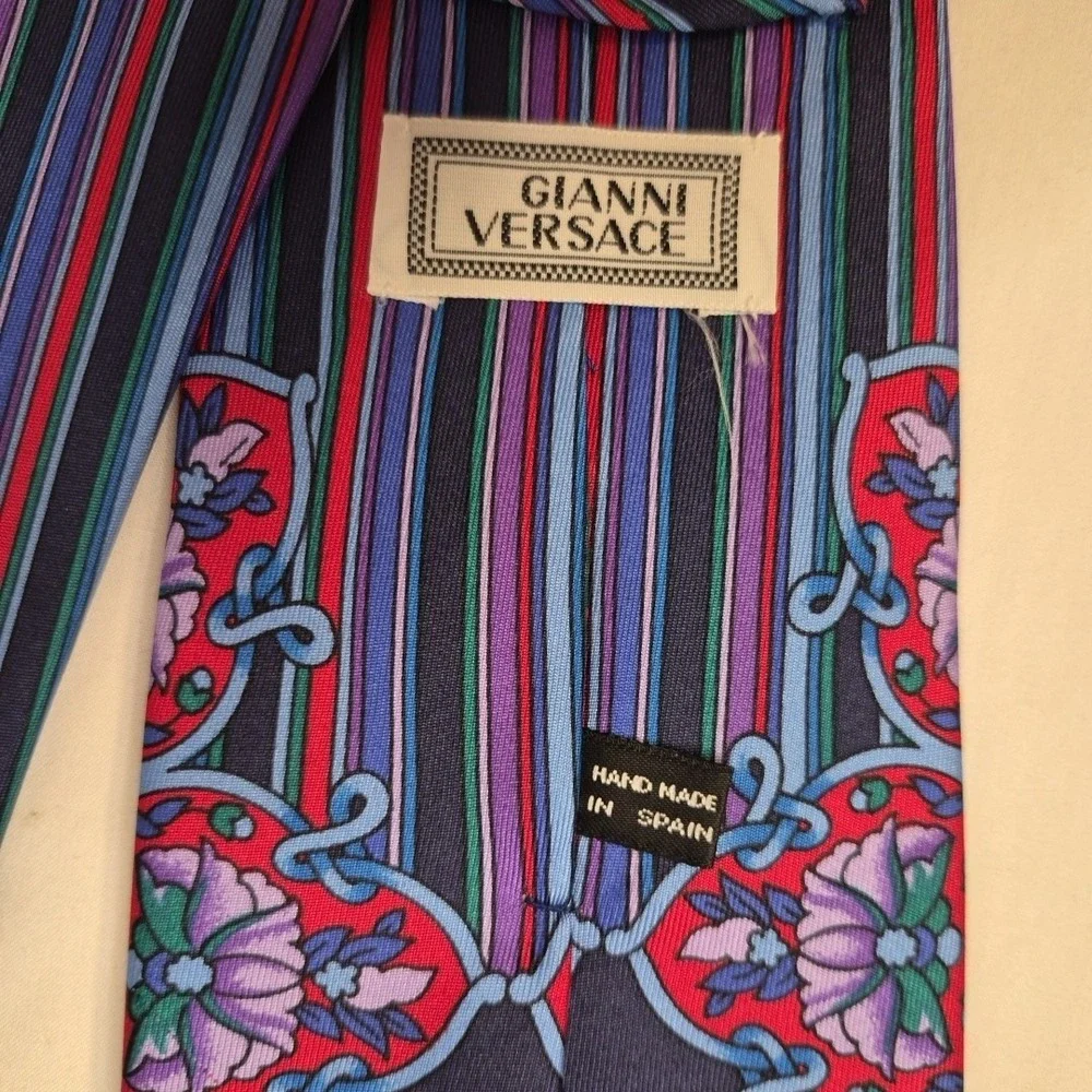 Gianni‎ Versace Mens Tie Medusa Head Flowers Striped Colorful Silk Necktie Spain